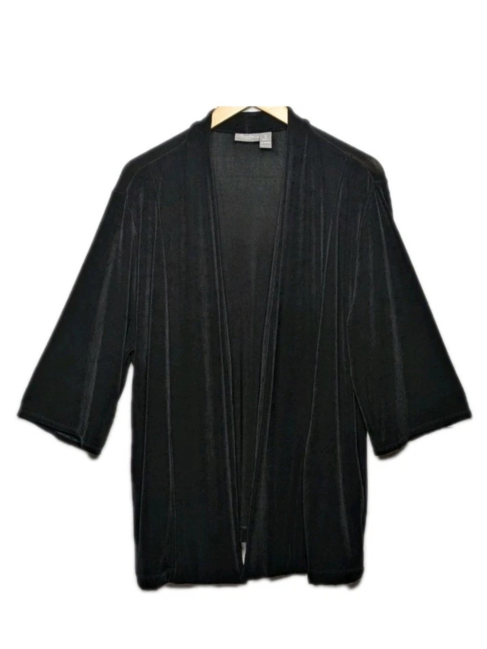 Chicos Travelers Knit Cardigan XL Open Front Solid Black Chicos 3